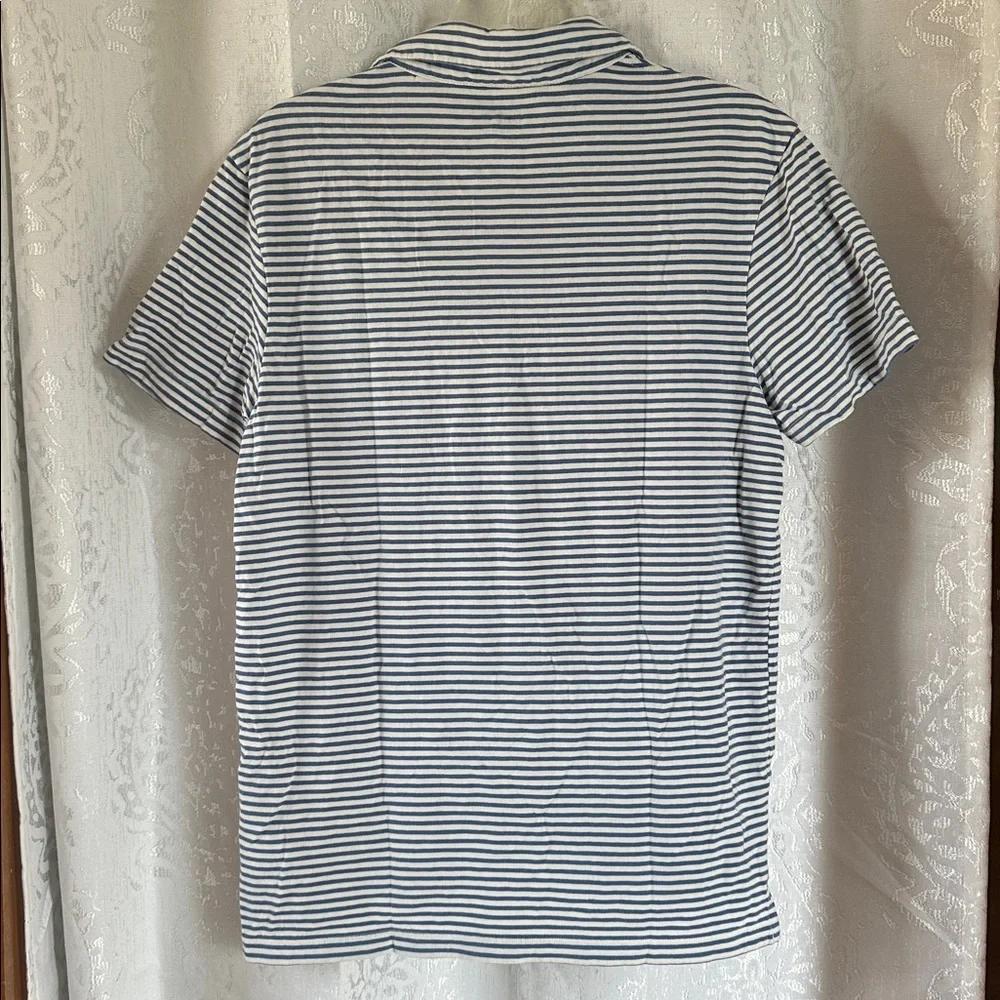 J. Crew Men's Sueded Jersey Blue & White Striped Slim Fit Polo, Medium